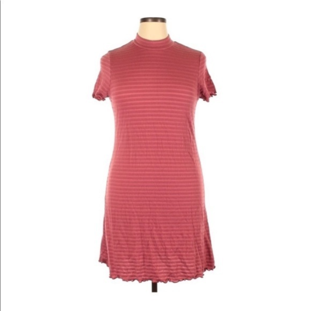 Derek Heart 1X coral pink stripe mock turtleneck short sleeve retro Y2K dress‎